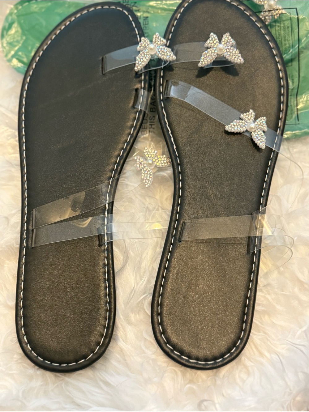 Clear Butterfly Rhinestone Flat Sandals - Women - Picture 7 of 7